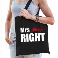 Katoenen tas / shopper zwart Mrs always right witte tekst dames - thumbnail