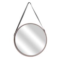 Home Deco Factory spiegel - rond - hout - met leren handvat - D40 cm