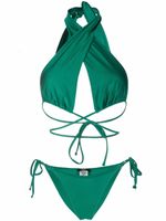 Noire Swimwear bikini satiné à bonnets triangles - Vert - thumbnail