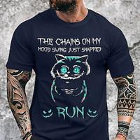 Kat Halloween letter afdrukken Zwart Donkerblauw T-shirt Voor heren Grafisch 100% katoen Shirt Klassiek Casual Overhemd Korte mouw Comfortabel T-shirt Zomer Lente Modeontwerper kleding S M L XL XXL Lightinthebox