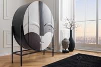 Massief houten highboard VOODOO 120 cm bruin wit zwart mangohout met 3D-houtsnijwerk ovaal metalen frame - 44487