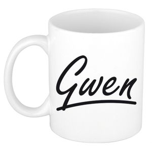 Naam cadeau mok / beker Gwen met sierlijke letters 300 ml   -