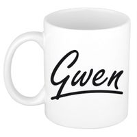 Naam cadeau mok / beker Gwen met sierlijke letters 300 ml   - - thumbnail