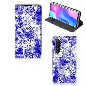 Mobiel BookCase Xiaomi Mi Note 10 Lite Angel Skull Blauw