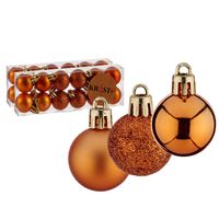 24x stuks kerstballen oranje kunststof 3 cm glitter, glans, mat