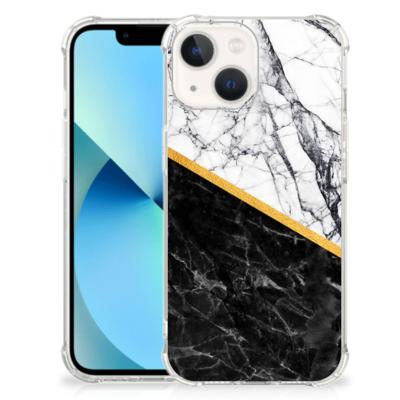 iPhone 13 mini Anti-Shock Hoesje Marmer Wit Zwart - Origineel Cadeau Man iPhone 13 mini Anti-Shock Hoesje Marmer Wit Zwart - Origineel Cadeau Man