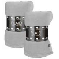 Fleece deken - 2x - lichtgrijs - 130 x 180 cm - polyester - fleeceplaid