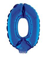 Folieballon Klein Cijfer '0' Blauw Met Stokje (41cm) - thumbnail