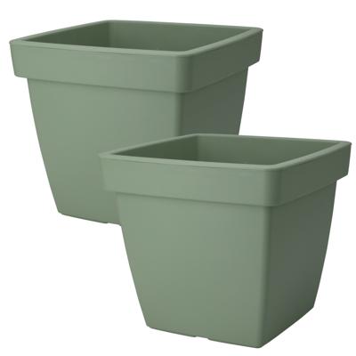 Pro Garden Plantenpot/bloempot Square Classic - 2x - kunststof - groen - D39 x H35 cm