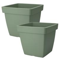 Pro Garden Plantenpot/bloempot Square Classic - 2x - kunststof - groen - D39 x H35 cm