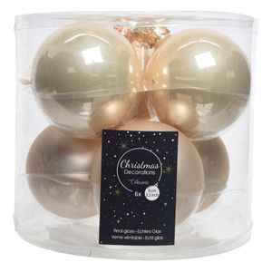 6x Licht parel/champagne glazen kerstballen 8 cm glans en mat