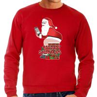 Foute Kersttrui/sweater voor heren - Merry Christmas - rood - Kerstman op de wc