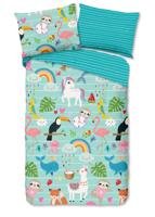 Good Morning Dekbedovertrek "dieren en regenbogen" - Aqua - (140x200 cm) - Katoen