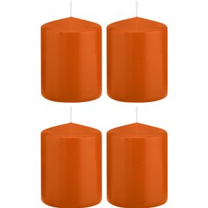 4x Oranje cilinderkaarsen/stompkaarsen 6 x 8 cm 29 branduren