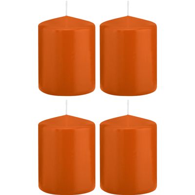 4x Oranje cilinderkaarsen/stompkaarsen 6 x 8 cm 29 branduren