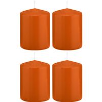 4x Oranje cilinderkaarsen/stompkaarsen 6 x 8 cm 29 branduren