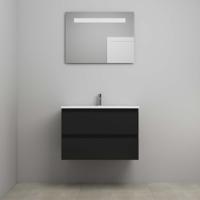 On-Line Badkamermeubelset - 80 cm - Voorgemonteerd - Acryl Wastafel - 1 Kraangat - Spiegel met LED-Verlichting - Mat Zwart