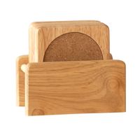 Set van 6x glazenonderzetters hout in houder 10 cm - Glazenonderzetters - thumbnail