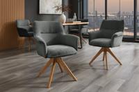 Bureaustoel LE GRAND grijs chenille naturel massief eikenhout met armleuning - 47476
