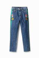 Straight fit cropped jeans met lint - BLUE - 34 - thumbnail