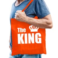 The king tas / shopper oranje katoen met witte tekst en kroon voor heren   -