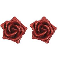 6x Rode decoratie rozen op clip 8 cm