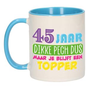 Verjaardag cadeau mok 45 jaar - blauw - dikke pech dus - 300 ml - keramiek