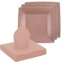 Feest/verjaardag servies set 20x gebaksbordjes/25x servetten - rose goud - karton