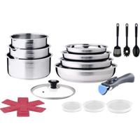Inductiekookset - ARTHUR MARTIN - AM0566 - 18-delig - Afneembare handgreep - Geschikt voor alle kookplaten, inclusief inductie - Roestvrij staal
