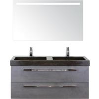 Seville Badmeubelset 120 cm - 2 Laden Beton Antraciet - Wastafel Lucca Dubbel met Sence Spiegel