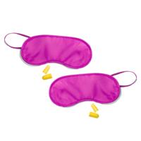 2x slaapmasker met oordoppen - roze - verduisterend travel masker