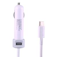 MacBook A1534 USB-C / Type-C Autolader 36 W 5 V 9 V 12 V 15 V 3A met 1 USB poort Kabel lengte: 2 Meter Wit