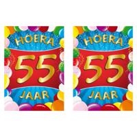 Verjaardag deurposter - 2x - 55 jaar - multi - 59 x 84 cm - leeftijd feestartikelen