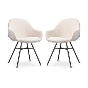 Nolon Noa-Mae Eetkamerstoelen Set van 2 - Bouclé Beige - Zwarte Poten