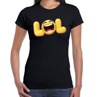 Funny emoticon t-shirt LOL zwart voor dames