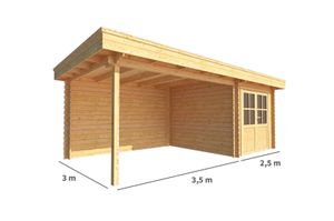 Blokhut met overkapping Lisa 600 cm bij 300 cm diep Plat dak - Warentuin Collection