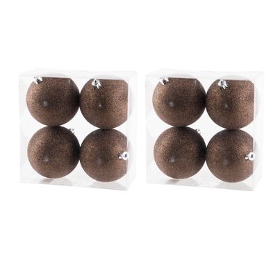 8x stuks kunststof glitter kerstballen donkerbruin 10 cm