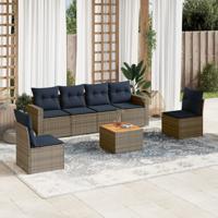 7-delige Loungeset met kussens poly rattan grijs