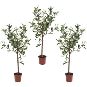 3x Kunstplant groene olijfboom 65 cm in betonlook pot