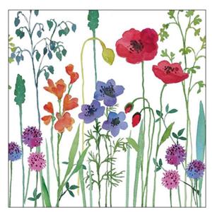 Servetten bloemen thema - 20x - weidebloemen - wit - 33 x 33 cm