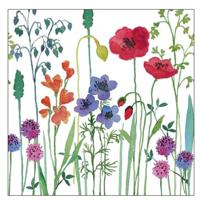 Servetten bloemen thema - 20x - weidebloemen - wit - 33 x 33 cm