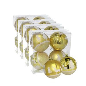 16x stuks gedecoreerde kerstballen goud kunststof 8 cm