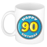 Verjaardag cadeau mok - 90 jaar - blauw - 300 ml - keramiek