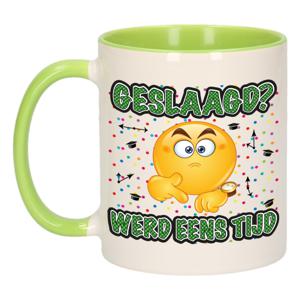 Geslaagd cadeau mok - groen - Geslaagd? Werd eens tijd - keramiek - ca. 300 ml