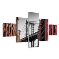 Schilderij -  Manhattan Bridge zicht vanuit Washington Street, Premium Print