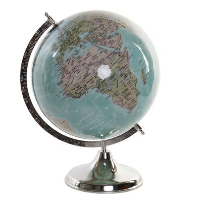 Decoratie wereldbol / globe - blauw - ijzeren voet - 30 x 41 cm - Landen/contintenten - topografie