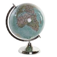 Decoratie wereldbol / globe - blauw - ijzeren voet - 30 x 41 cm - Landen/contintenten - topografie