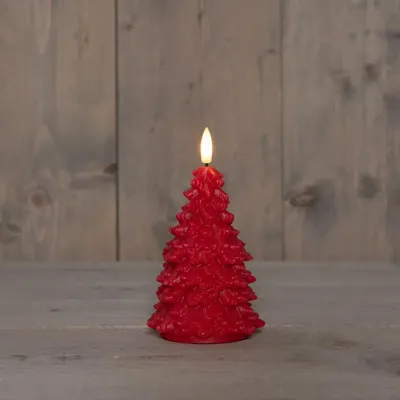 Anna&apos;s Collection LED kaars kerstboom wax 3D vlam rood Ø 8,5 x 15cm