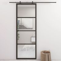 VidaXL Schuifdeur 76x205 cm aluminium en esg-glas zwart VidaXL Schuifdeur 76x205 cm aluminium en esg-glas zwart