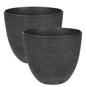 3x stuks plantenpot/bloempot in een natuursteen look Dia 17 cm en Hoogte 15 cm zwart